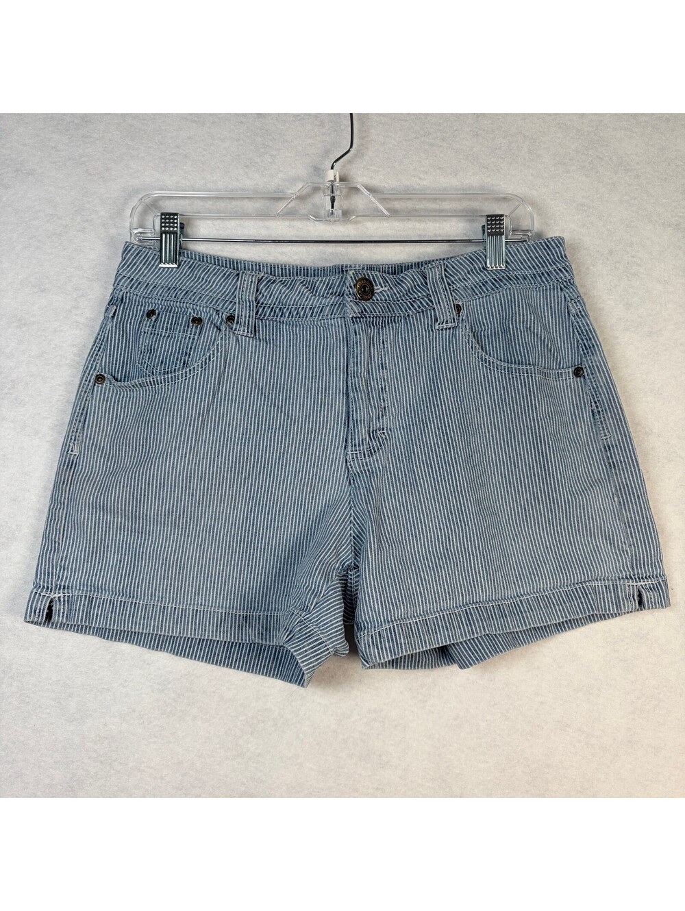 Faded Glory Stretch Striped Denim Shorts Blue White Jean 10